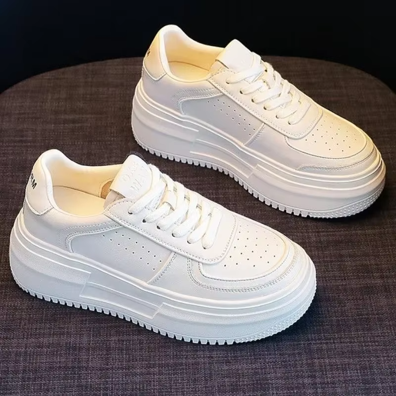 White Women's Sneakers - Stylish Casual Leather Shoes