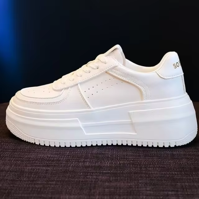 White Women's Sneakers - Stylish Casual Leather Shoes