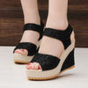 Women's Mesh Peep Toe Platform Wedge Sandals - High Heel Party Dress Sandals