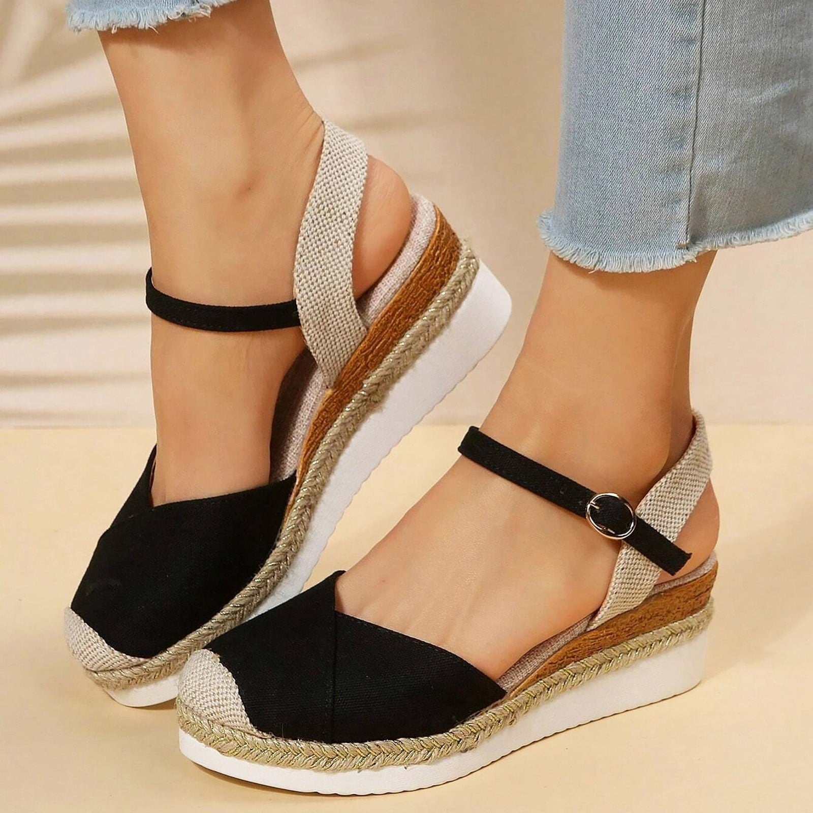 Women's Closed Toe Wedge Orthopaedic Sandals - Buckle Strap Platform Espadrilles