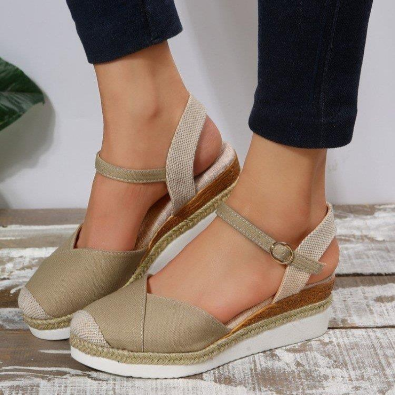 Women's Closed Toe Wedge Orthopaedic Sandals - Buckle Strap Platform Espadrilles