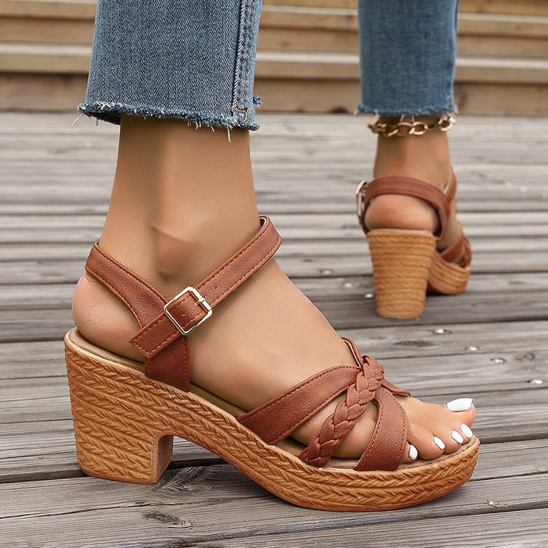 Women's High Heel Ankle Strap Buckle Gladiator Orthopaedic Heeled Sandals